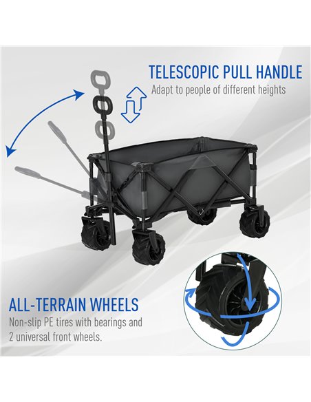 Outsunny Festival Trolley Garden Cart Folding Metal Frame, 93L x 49W x 30Hcm, 70Kg, for Outdoor Trips, Garden, Festival, Dark Gr - pic 98204 | FastDaddyshop