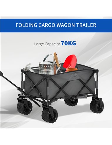 Outsunny Festival Trolley Garden Cart Folding Metal Frame, 93L x 49W x 30Hcm, 70Kg, for Outdoor Trips, Garden, Festival, Dark Gr