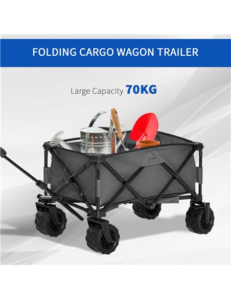Outsunny Festival Trolley Garden Cart Folding Metal Frame, 93L x 49W x 30Hcm, 70Kg, for Outdoor Trips, Garden, Festival, Dark Gr - pic 98207 | FastDaddyshop