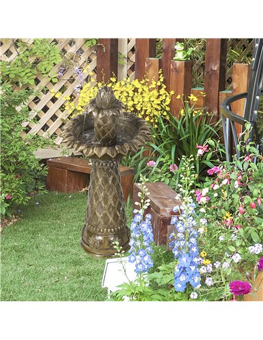 Outsunny 2-Tier Outdoor Waterfall Fountain, Freestanding Self-Contained Cascading Water Feature Garden Landscape with Electric P