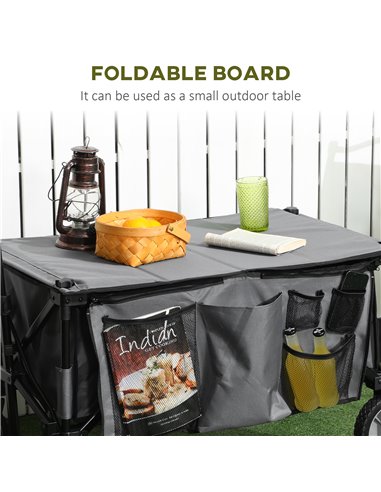 Outsunny Garden Trolley, Cargo Traile on Wheels, Folding Collapsible Camping Trolley, Outdoor Utility Wagon, Dark Grey 845-853V0