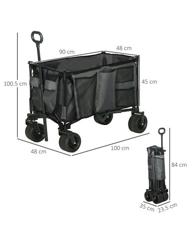 Outsunny Collapsible Outdoor Utility Wagon, Folding Garden Trolley Cart for Camping, Dark Grey 845-848V00CG