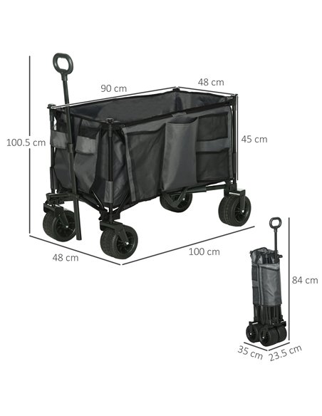 Outsunny Collapsible Outdoor Utility Wagon, Folding Garden Trolley Cart for Camping, Dark Grey 845-848V00CG - pic 98275 | FastDaddyshop