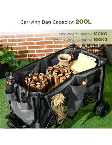 Outsunny Collapsible Outdoor Utility Wagon, Folding Garden Trolley Cart for Camping, Dark Grey 845-848V00CG
