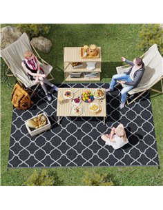 Outsunny Reversible Plastic Straw Outdoor Rug w/ Carry Bag & Ground Stakes, Ideal for Garden, RV, Picnic, Beach, Camping, 182x27 2