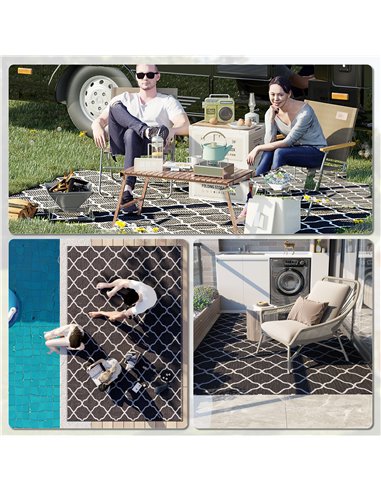 Outsunny Reversible Plastic Straw Outdoor Rug w/ Carry Bag & Ground Stakes, Ideal for Garden, RV, Picnic, Beach, Camping, 182x27
