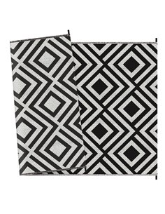 Outsunny Reversible Outdoor Mat, Plastic Straw Rug with Carry Bag & Ground Stakes, Black and White Rhombus, 182x274cm 844-637V01
