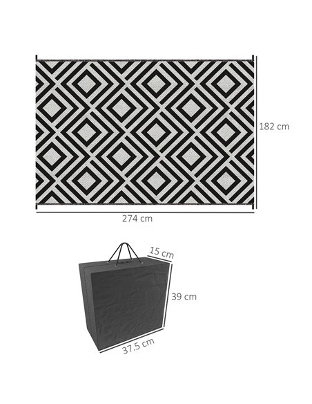 Outsunny Reversible Outdoor Mat, Plastic Straw Rug with Carry Bag & Ground Stakes, Black and White Rhombus, 182x274cm 844-637V01 - pic 98302 | FastDaddyshop