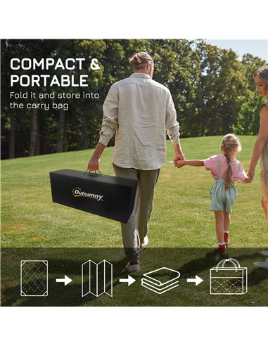 Outsunny Reversible Outdoor Mat, Plastic Straw Rug with Carry Bag & Ground Stakes, Black and White Rhombus, 182x274cm 844-637V01