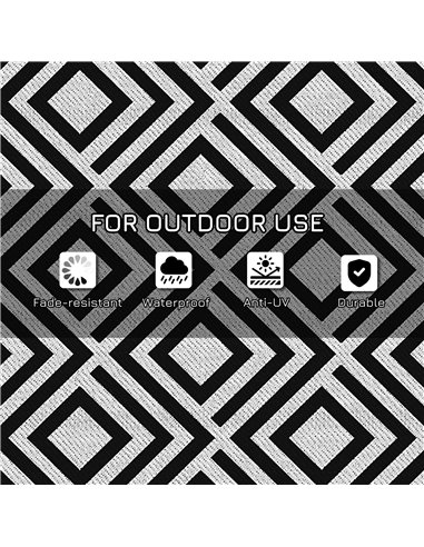 Outsunny Reversible Outdoor Mat, Plastic Straw Rug with Carry Bag & Ground Stakes, Black and White Rhombus, 182x274cm 844-637V01