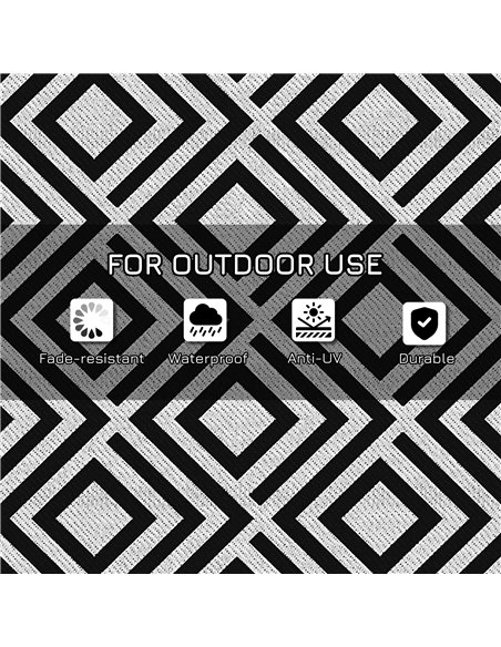 Outsunny Reversible Outdoor Mat, Plastic Straw Rug with Carry Bag & Ground Stakes, Black and White Rhombus, 182x274cm 844-637V01 - pic 98306 | FastDaddyshop