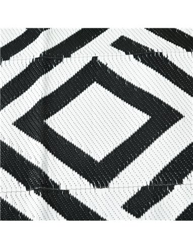Outsunny Reversible Outdoor Mat, Plastic Straw Rug with Carry Bag & Ground Stakes, Black and White Rhombus, 182x274cm 844-637V01