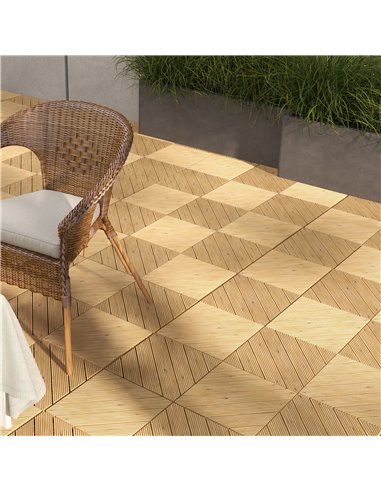 Outsunny 9 Pcs Garden Decking Tiles Wooden Outdoor Flooring Tiles for Patio, Balcony, Terrace, Hot Tub, Yellow 844-745V00YL