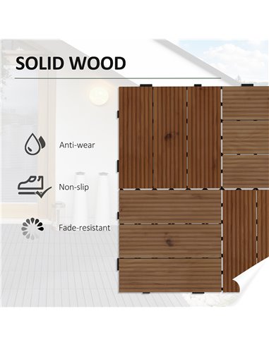 Outsunny 9 Pcs Garden Decking Tiles Wooden Outdoor Flooring Tiles for Patio, Balcony, Terrace, Hot Tub, Brown 844-740V00BN