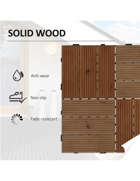 Outsunny 9 Pcs Garden Decking Tiles Wooden Outdoor Flooring Tiles for Patio, Balcony, Terrace, Hot Tub, Brown 844-740V00BN - pic 98339 | FastDaddyshop