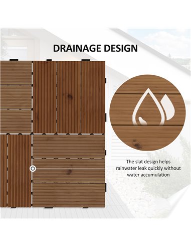 Outsunny 9 Pcs Garden Decking Tiles Wooden Outdoor Flooring Tiles for Patio, Balcony, Terrace, Hot Tub, Brown 844-740V00BN
