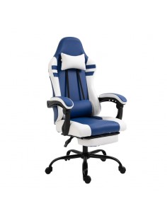 Vinsetto PU Leather Ergonomic Reclining Gaming Chair with Retractable Footrest Blue&White