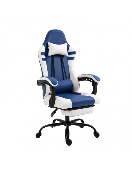 Vinsetto PU Leather Ergonomic Reclining Gaming Chair with Retractable Footrest Blue&White - pic 9835 | FastDaddyshop