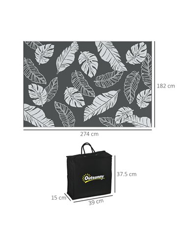 Outsunny Plastic Straw Reversible RV Outdoor Rug with Carry Bag, 182 x 274cm, Grey and White 844-790V00MX