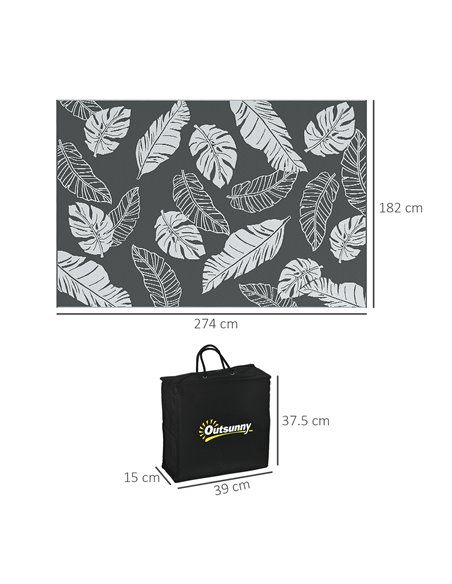 Outsunny Plastic Straw Reversible RV Outdoor Rug with Carry Bag, 182 x 274cm, Grey and White 844-790V00MX - pic 98365 | FastDaddyshop