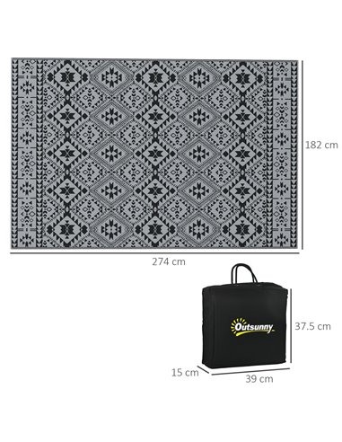 Outsunny Reversible RV Outdoor Rug, Plastic Straw, with Carry Bag, 182 x 274cm, Black and Grey 844-783V00MX