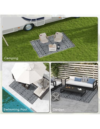 Outsunny Reversible RV Outdoor Rug, Plastic Straw, with Carry Bag, 182 x 274cm, Black and Grey 844-783V00MX