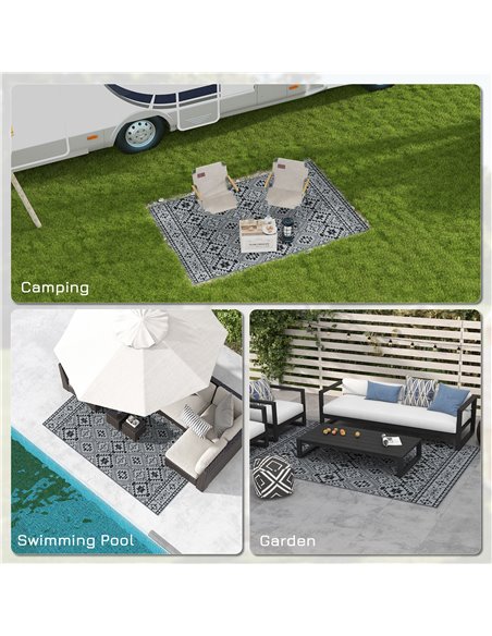Outsunny Reversible RV Outdoor Rug, Plastic Straw, with Carry Bag, 182 x 274cm, Black and Grey 844-783V00MX - pic 98385 | FastDaddyshop