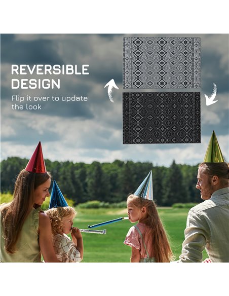 Outsunny Reversible RV Outdoor Rug, Plastic Straw, with Carry Bag, 182 x 274cm, Black and Grey 844-783V00MX - pic 98387 | FastDaddyshop