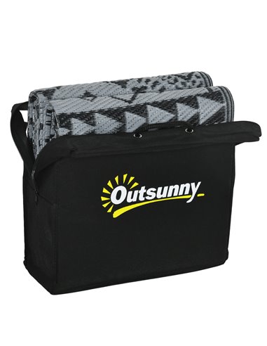 Outsunny Reversible RV Outdoor Rug, Plastic Straw, with Carry Bag, 182 x 274cm, Black and Grey 844-783V00MX