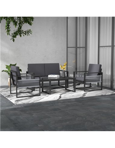 Outsunny Four-Piece Aluminium Garden Dining Set, with Cushions 84G-425V00CG