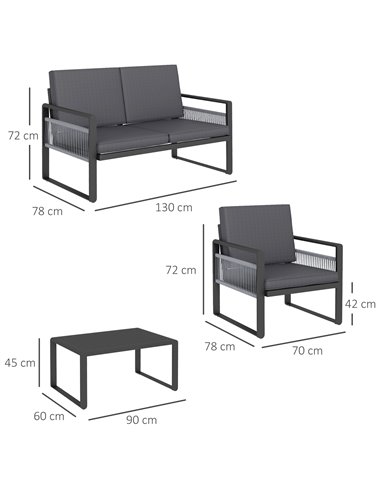 Outsunny Four-Piece Aluminium Garden Dining Set, with Cushions 84G-425V00CG
