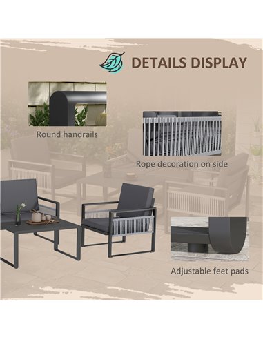 Outsunny Four-Piece Aluminium Garden Dining Set, with Cushions 84G-425V00CG