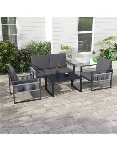 Outsunny Four-Piece Aluminium Garden Dining Set, with Cushions 84G-425V00CG