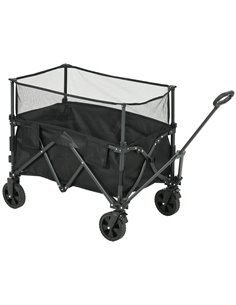 Outsunny Folding Garden Trolley, 180L Wagon Cart with Extendable Side Walls for Beach, Camping, Festival - Black 84H-132V00BK