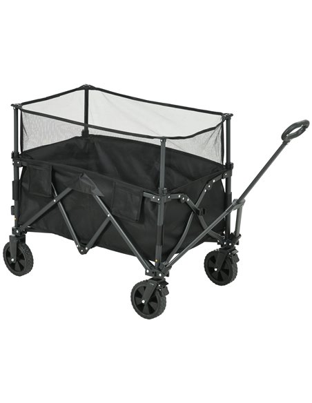 Outsunny Folding Garden Trolley, 180L Wagon Cart with Extendable Side Walls for Beach, Camping, Festival - Black 84H-132V00BK - pic 98462 | FastDaddyshop