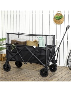 Outsunny Folding Garden Trolley, 180L Wagon Cart with Extendable Side Walls for Beach, Camping, Festival - Black 84H-132V00BK 2