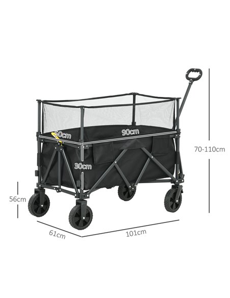 Outsunny Folding Garden Trolley, 180L Wagon Cart with Extendable Side Walls for Beach, Camping, Festival - Black 84H-132V00BK - pic 98464 | FastDaddyshop