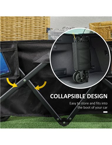 Outsunny Folding Garden Trolley, 180L Wagon Cart with Extendable Side Walls for Beach, Camping, Festival - Black 84H-132V00BK