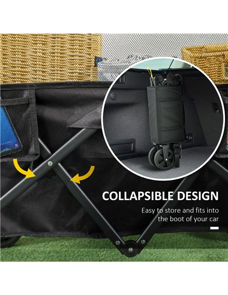 Outsunny Folding Garden Trolley, 180L Wagon Cart with Extendable Side Walls for Beach, Camping, Festival - Black 84H-132V00BK - pic 98466 | FastDaddyshop