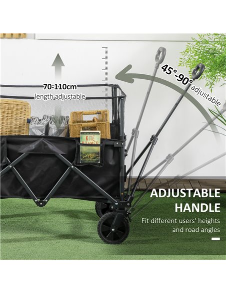 Outsunny Folding Garden Trolley, 180L Wagon Cart with Extendable Side Walls for Beach, Camping, Festival - Black 84H-132V00BK - pic 98467 | FastDaddyshop