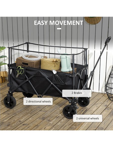 Outsunny Folding Garden Trolley, 180L Wagon Cart with Extendable Side Walls for Beach, Camping, Festival - Black 84H-132V00BK - pic 98468 | FastDaddyshop