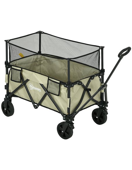 Outsunny Folding Trolley Wagon Cart, 180L with Extendable Side Walls for Beach, Camping, Festivals, Khaki 84H-132V00KK - pic 98489 | FastDaddyshop