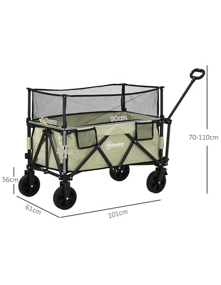 Outsunny Folding Trolley Wagon Cart, 180L with Extendable Side Walls for Beach, Camping, Festivals, Khaki 84H-132V00KK - pic 98491 | FastDaddyshop