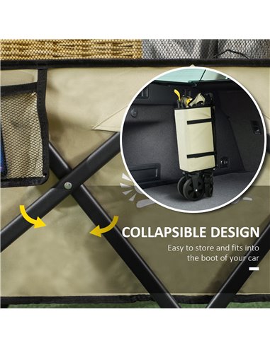 Outsunny Folding Trolley Wagon Cart, 180L with Extendable Side Walls for Beach, Camping, Festivals, Khaki 84H-132V00KK