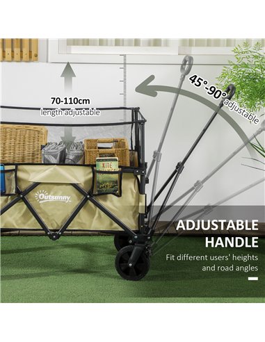 Outsunny Folding Trolley Wagon Cart, 180L with Extendable Side Walls for Beach, Camping, Festivals, Khaki 84H-132V00KK