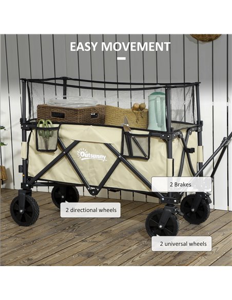 Outsunny Folding Trolley Wagon Cart, 180L with Extendable Side Walls for Beach, Camping, Festivals, Khaki 84H-132V00KK - pic 98495 | FastDaddyshop