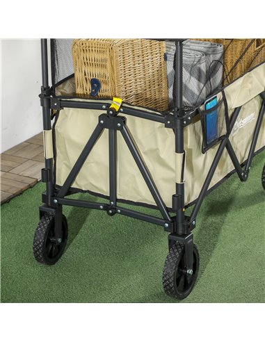Outsunny Folding Trolley Wagon Cart, 180L with Extendable Side Walls for Beach, Camping, Festivals, Khaki 84H-132V00KK