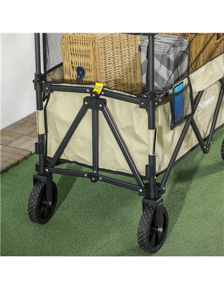Outsunny Folding Trolley Wagon Cart, 180L with Extendable Side Walls for Beach, Camping, Festivals, Khaki 84H-132V00KK - pic 98497 | FastDaddyshop