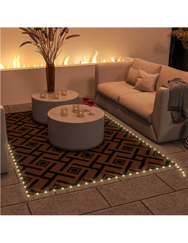 Outsunny Reversible RV Outdoor Rug with LED String Light, Plastic Straw, 182 x 274cm, Brown and Black 844-837V00MX
