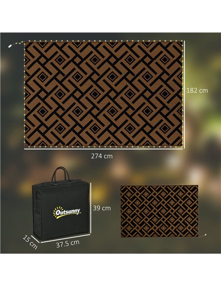 Outsunny Reversible RV Outdoor Rug with LED String Light, Plastic Straw, 182 x 274cm, Brown and Black 844-837V00MX - pic 98509 | FastDaddyshop
